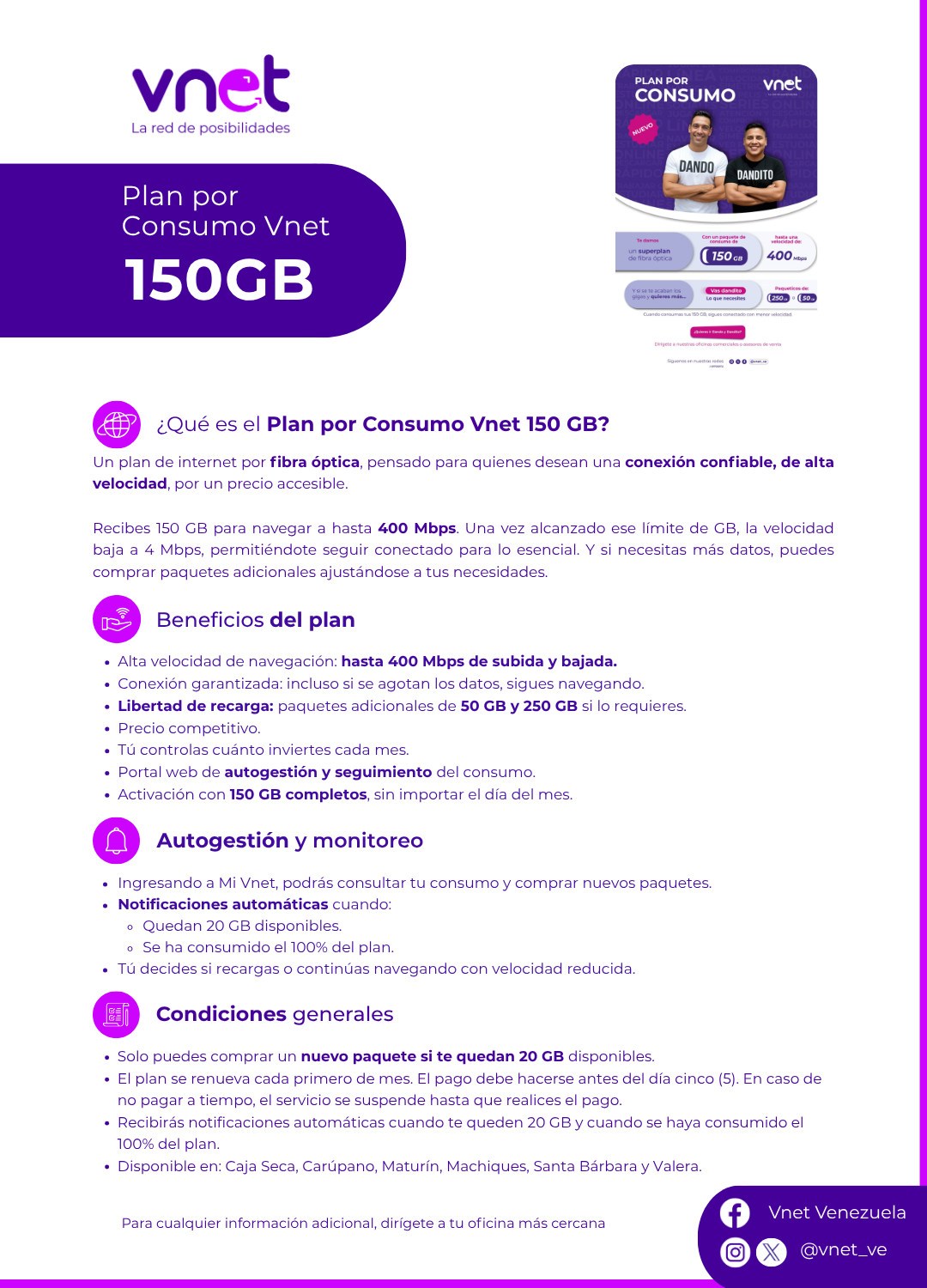 Hoja de campaña producto plan por consumo Vnet 150GB